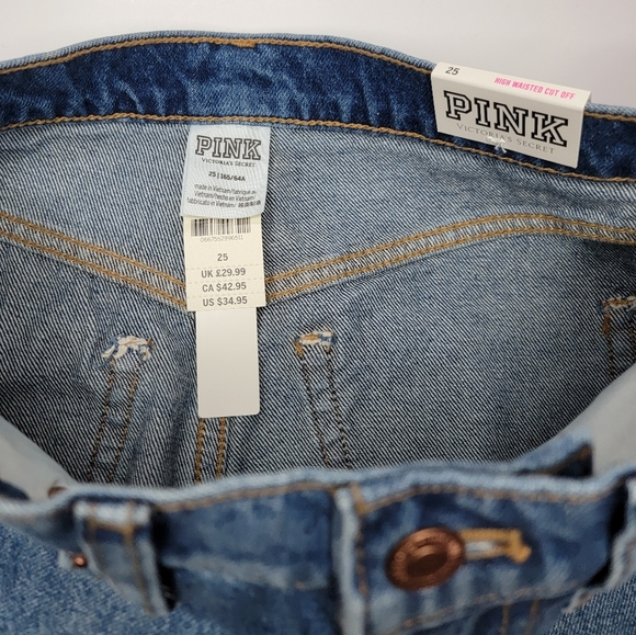 Pink Short Blue Jeans Denim Pants size 25 XtraSmall Woman Summer Beach - Picture 6 of 6